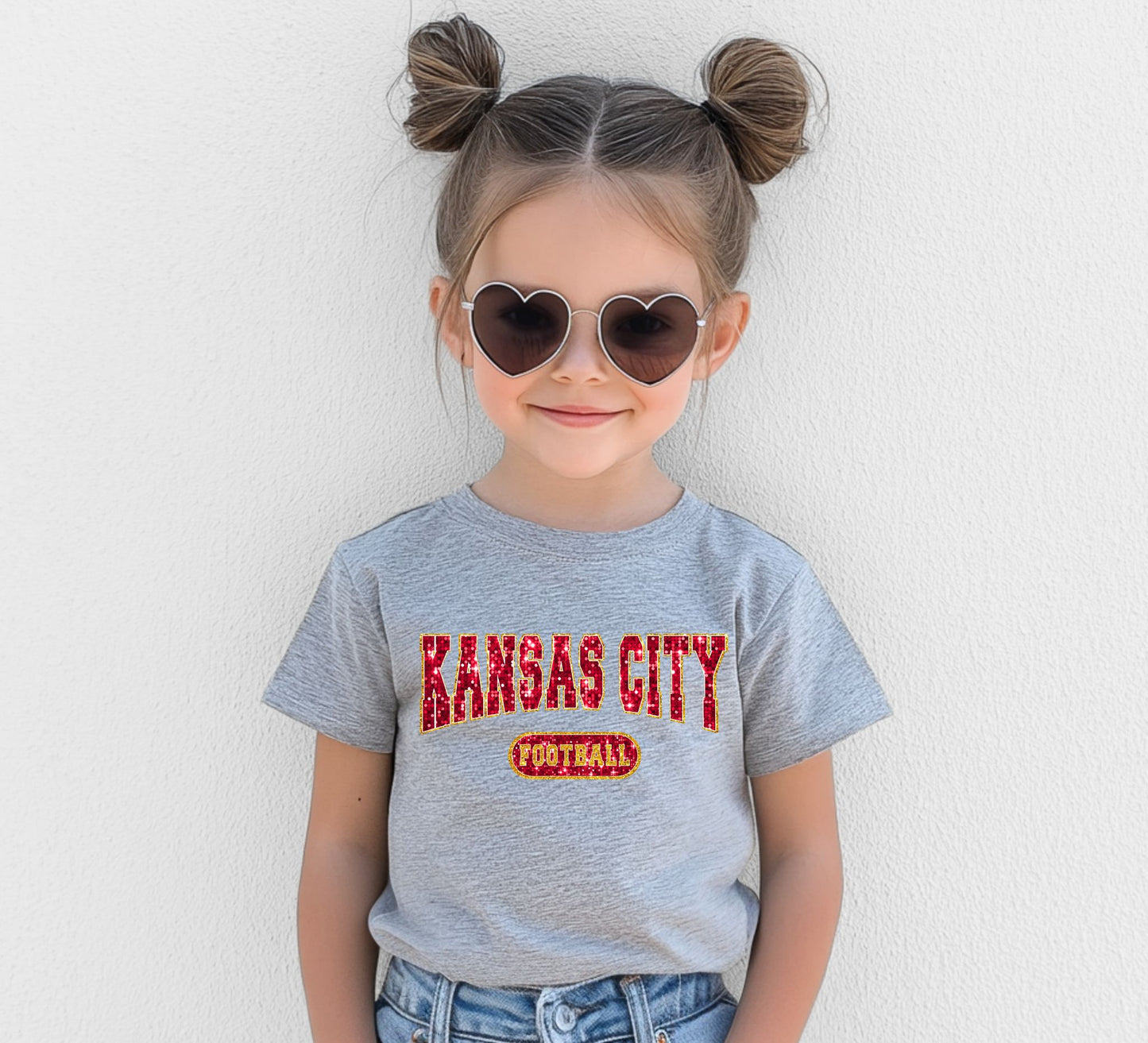Youth Kansas City Football Faux Glitter Tee