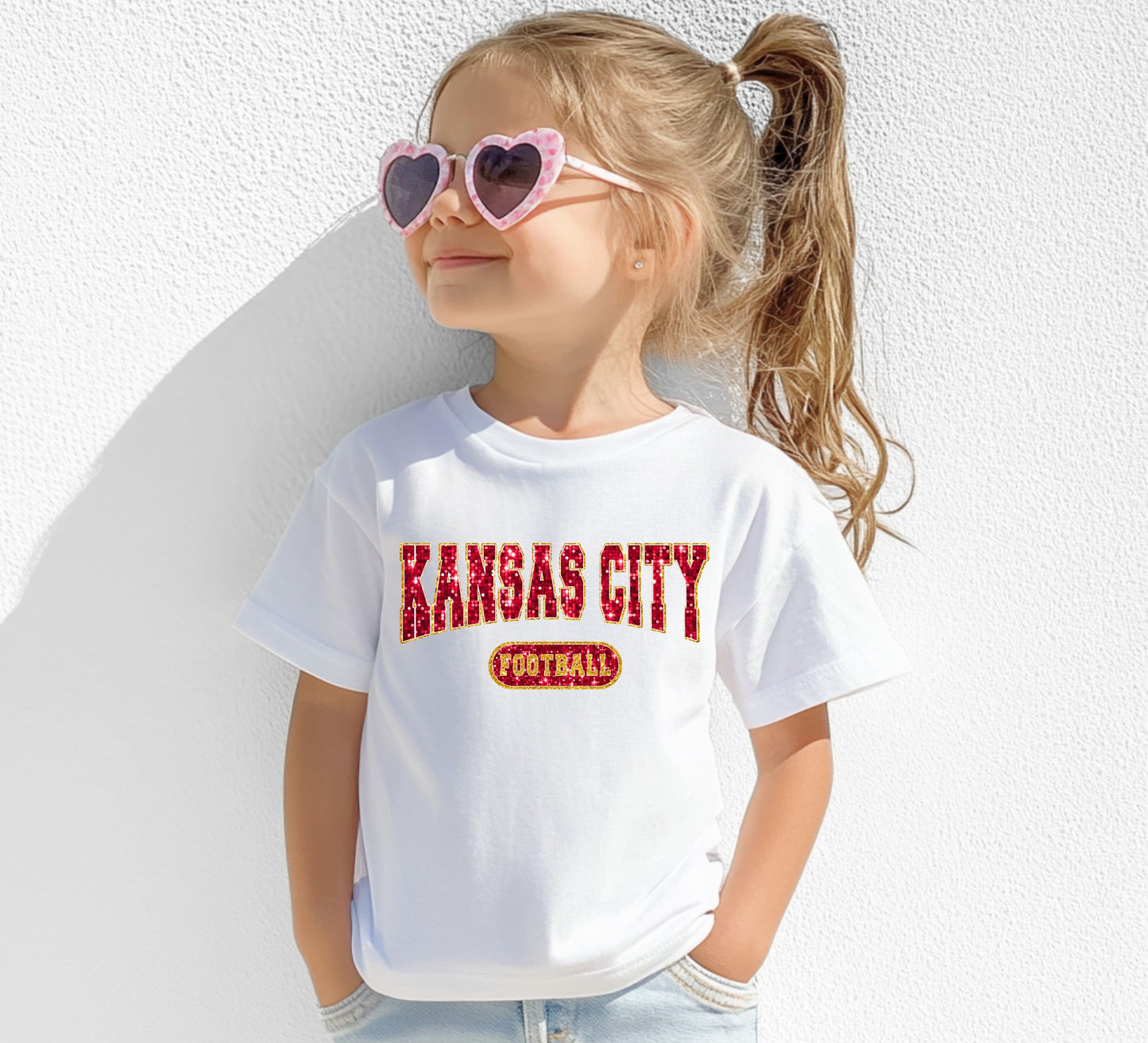 Youth Kansas City Football Faux Glitter Tee