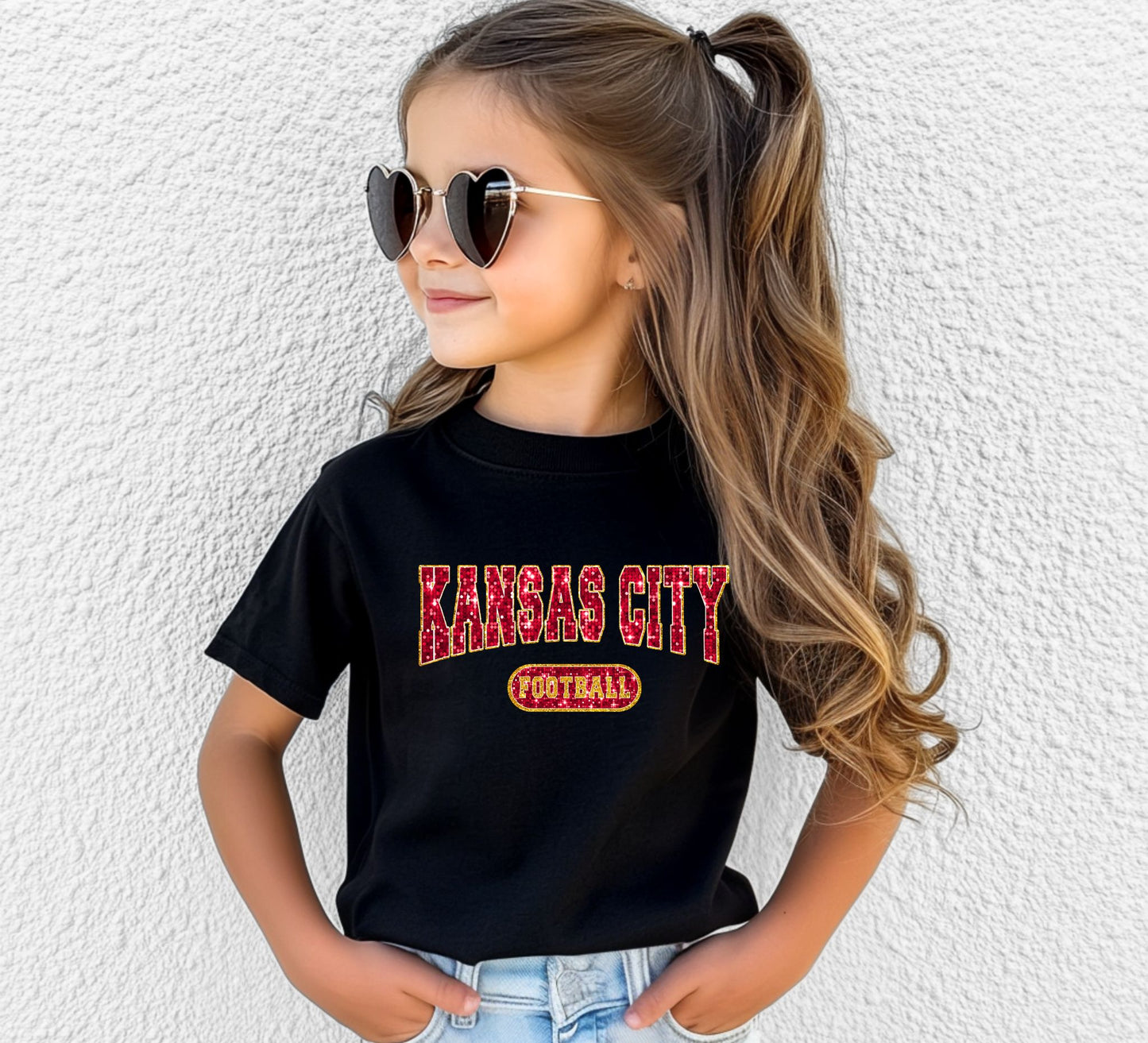 Youth Kansas City Football Faux Glitter Tee