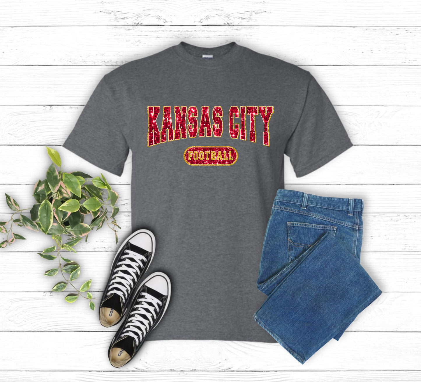 Youth Kansas City Football Faux Glitter Tee