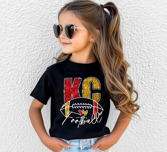 Youth KC Football Faux Glitter Tshirt