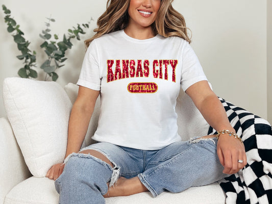 Kansas City Football Faux Glitter Tshirt