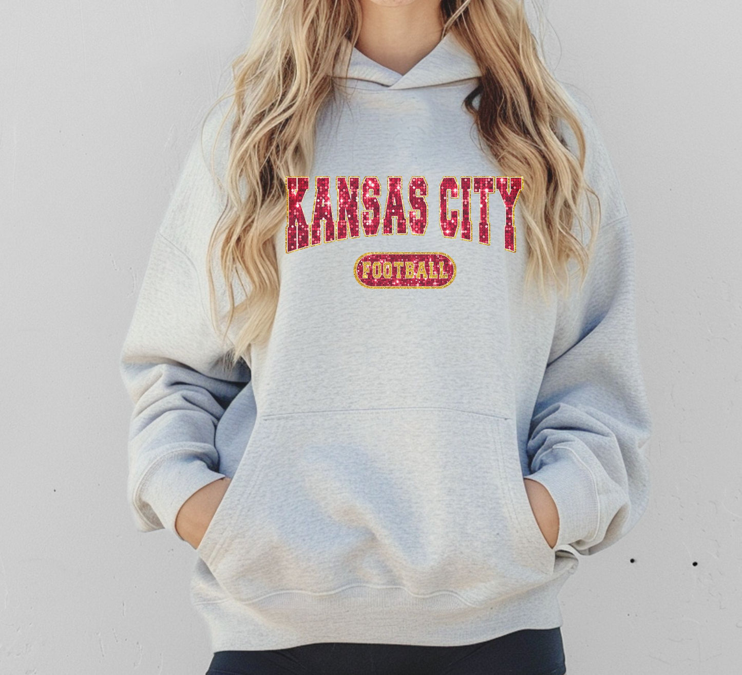 Kansas City Football Faux Glitter Hoodie