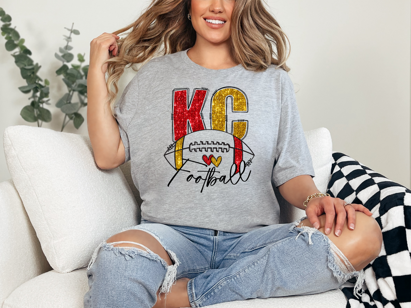 KC Football Faux Glitter Tee