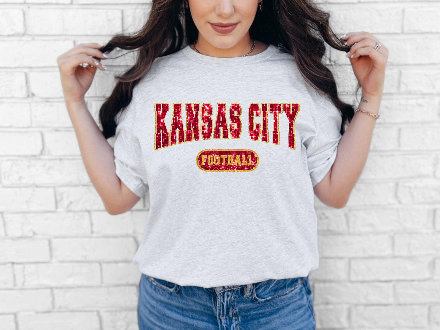 Kansas City Football Faux Glitter Tshirt