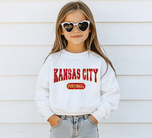 Youth Kansas City Football Faux Glitter Sweatshirt/Hoodie