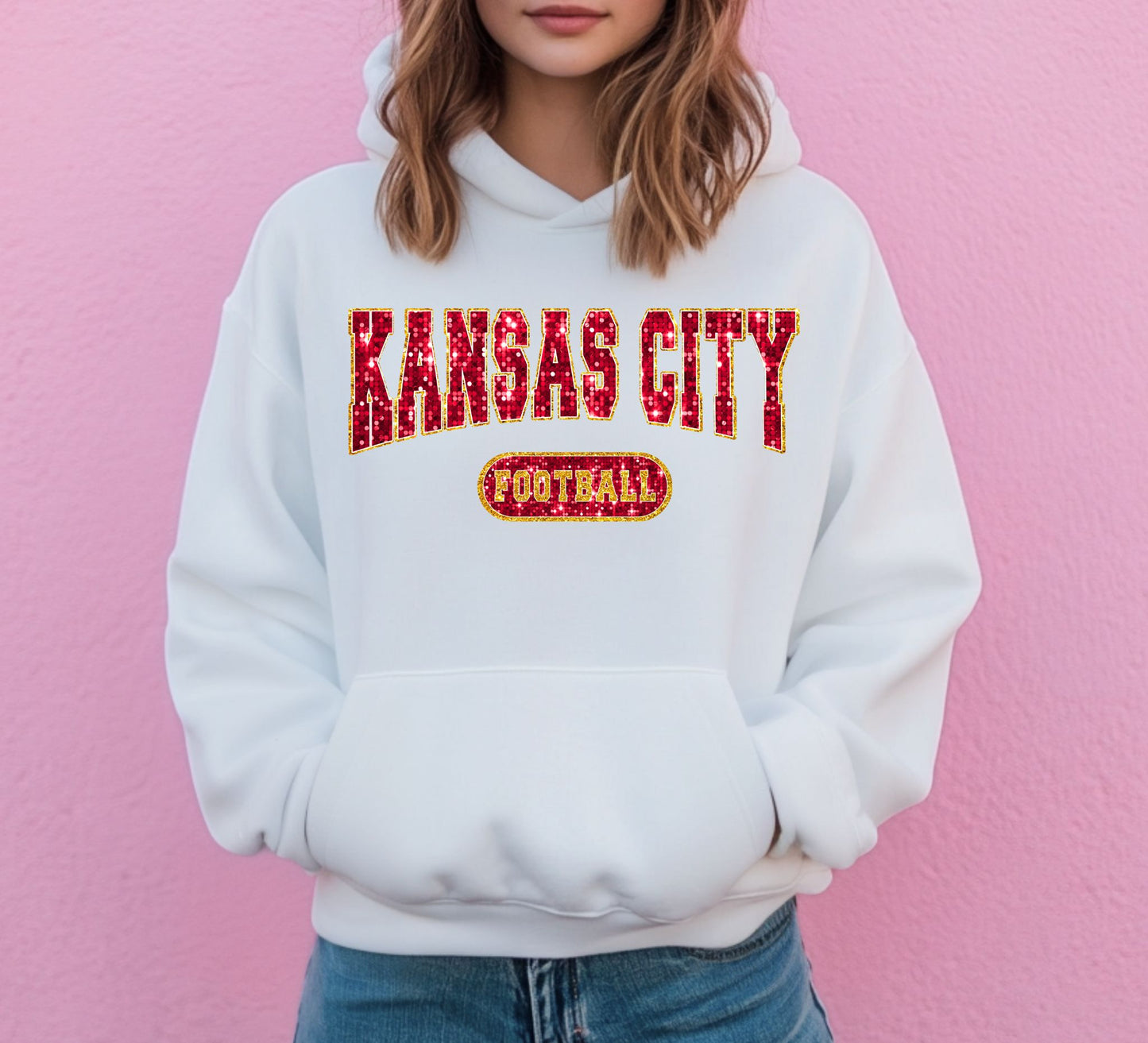 Kansas City Football Faux Glitter Hoodie