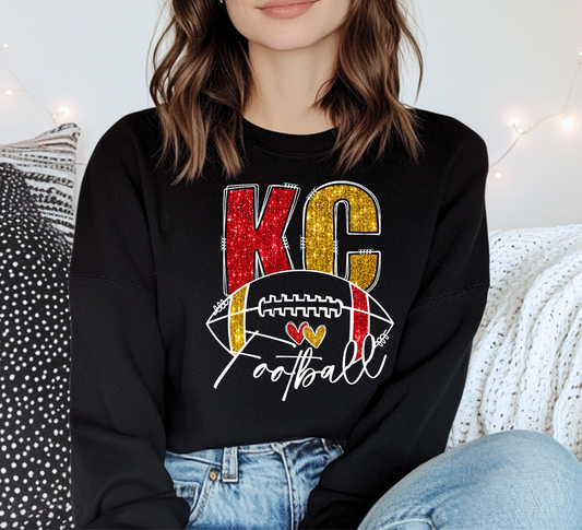 KC Football Faux Glitter Long Sleeve Tee