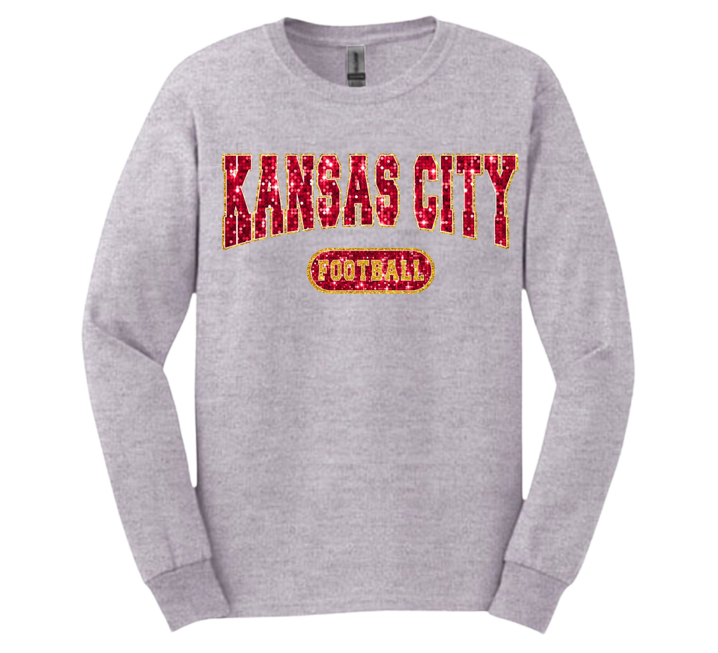 Kansas City Football Faux Glitter Long Sleeve Tee