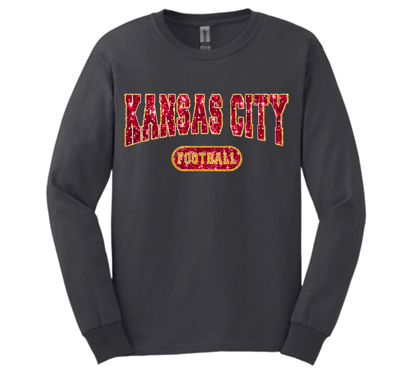 Kansas City Football Faux Glitter Long Sleeve Tee