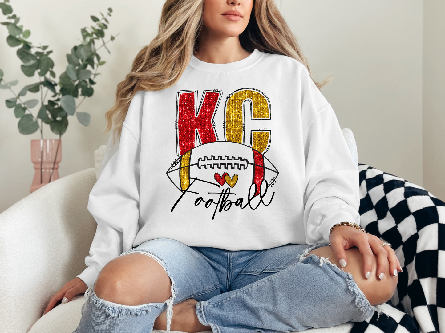 KC Football Faux Glitter Sweatshirt