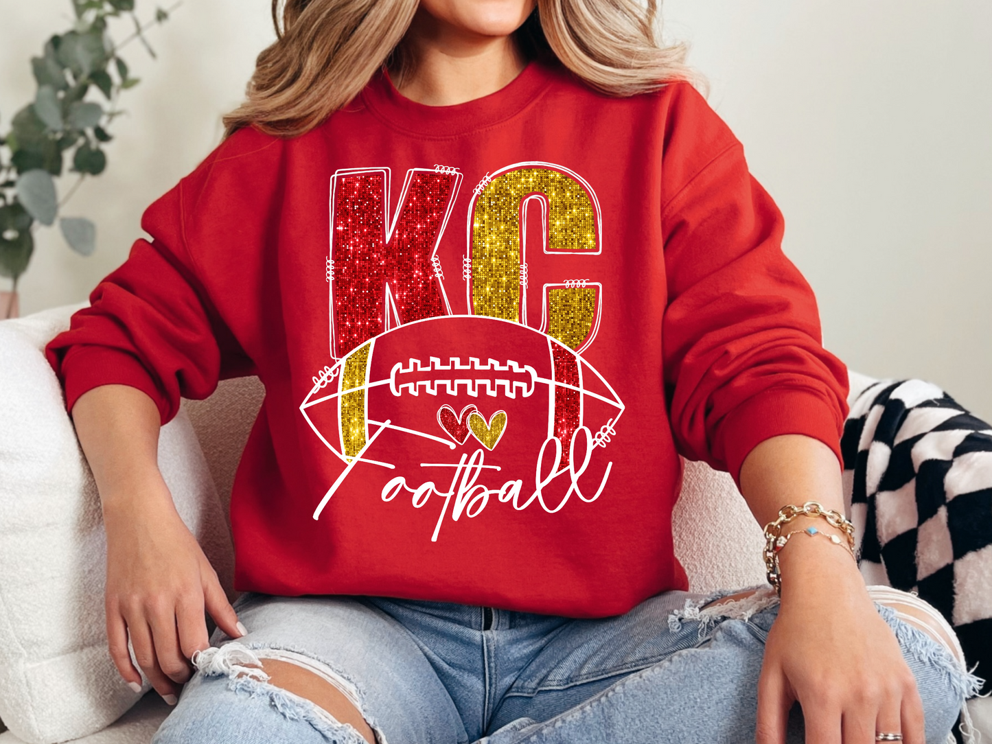 KC Football Faux Glitter Sweatshirt