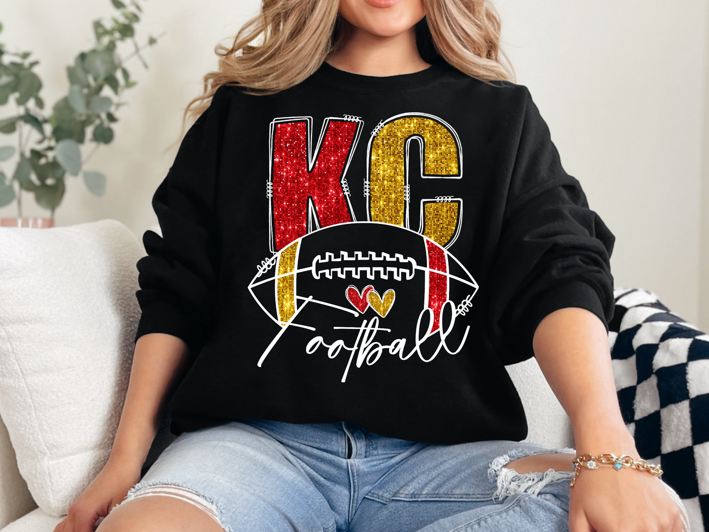 KC Football Faux Glitter Sweatshirt