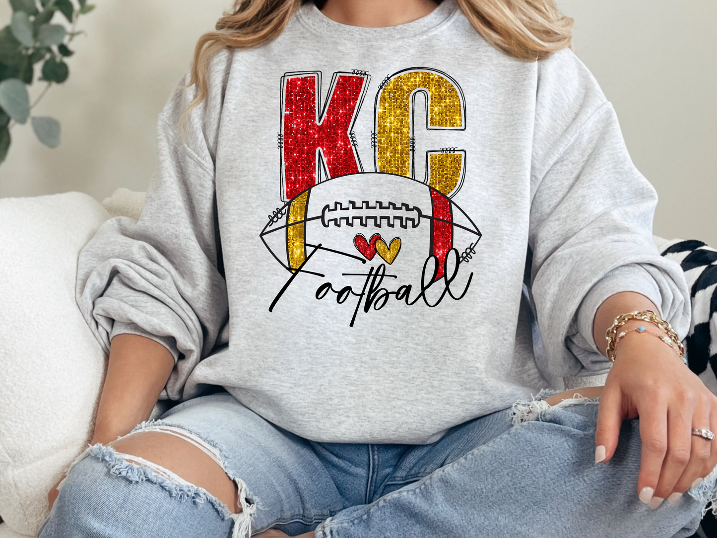 KC Football Faux Glitter Sweatshirt