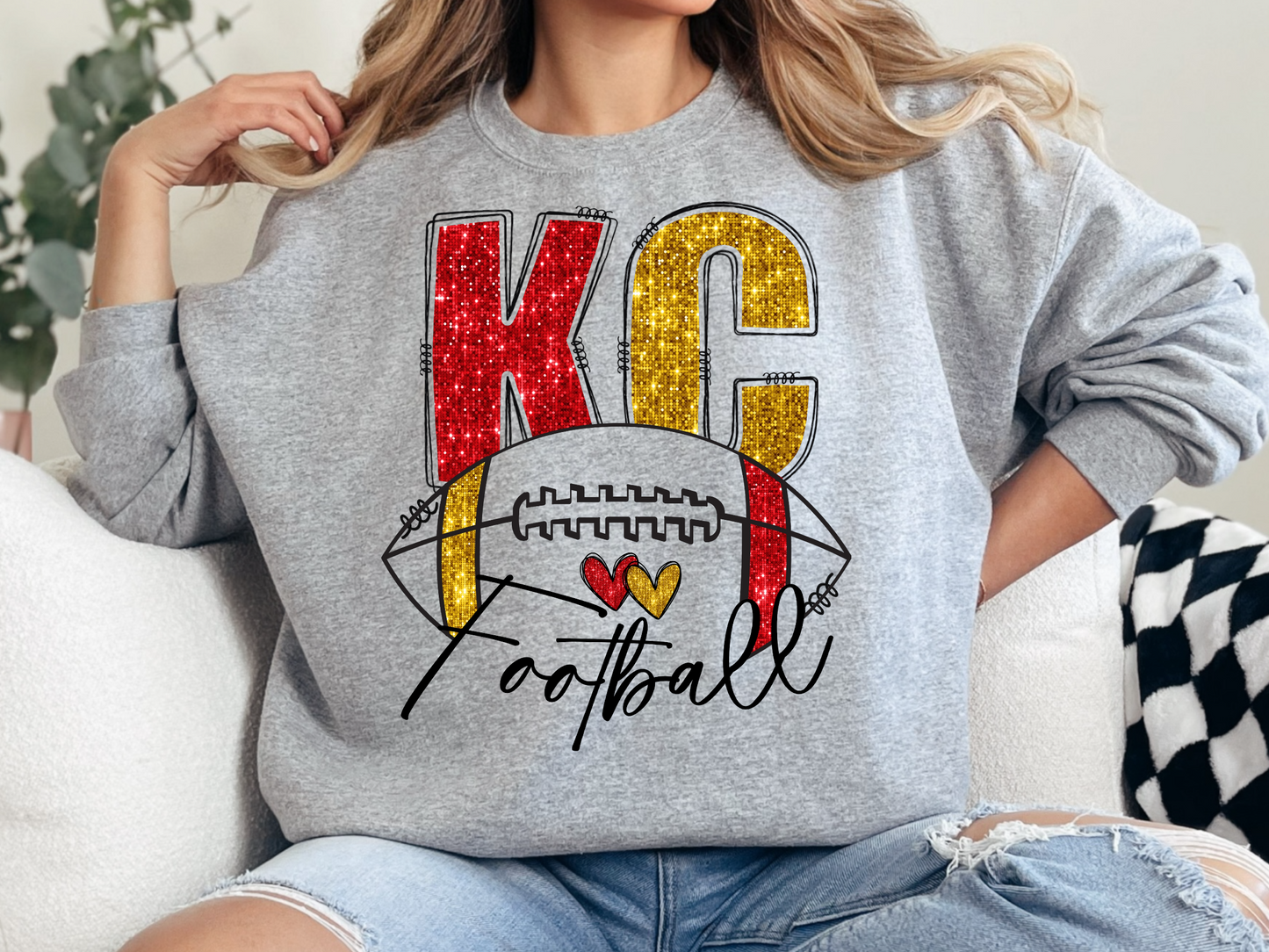 KC Football Faux Glitter Sweatshirt