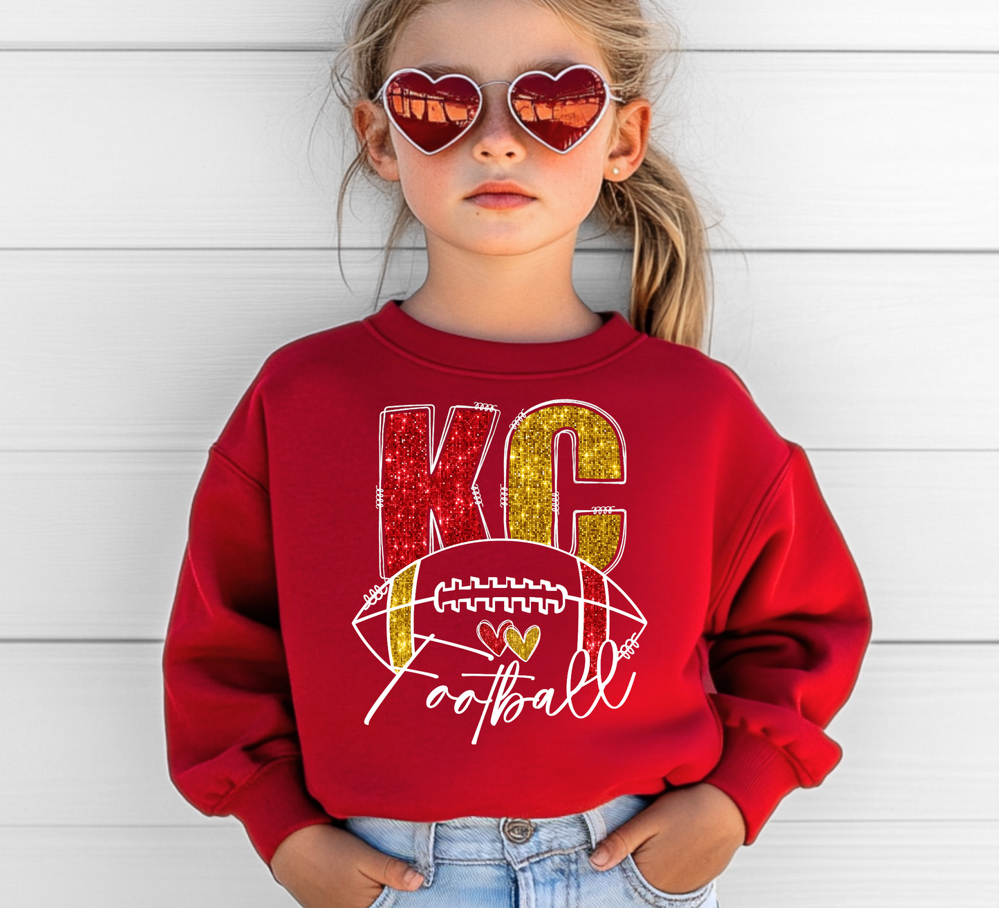 Youth KC Football Faux Glitter Sweatshirt/Hoodie