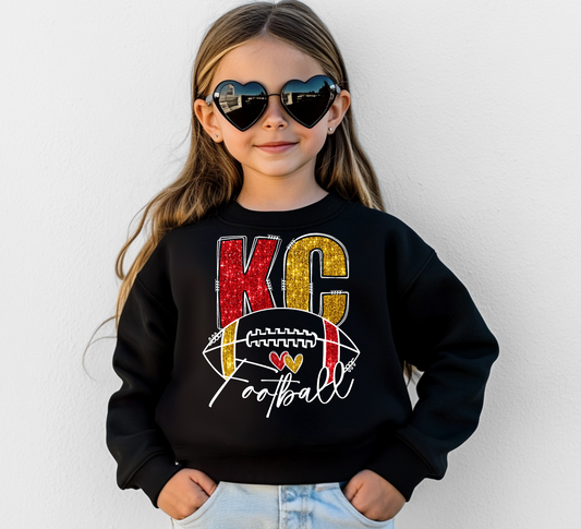 Youth KC Football Faux Glitter Sweatshirt/Hoodie