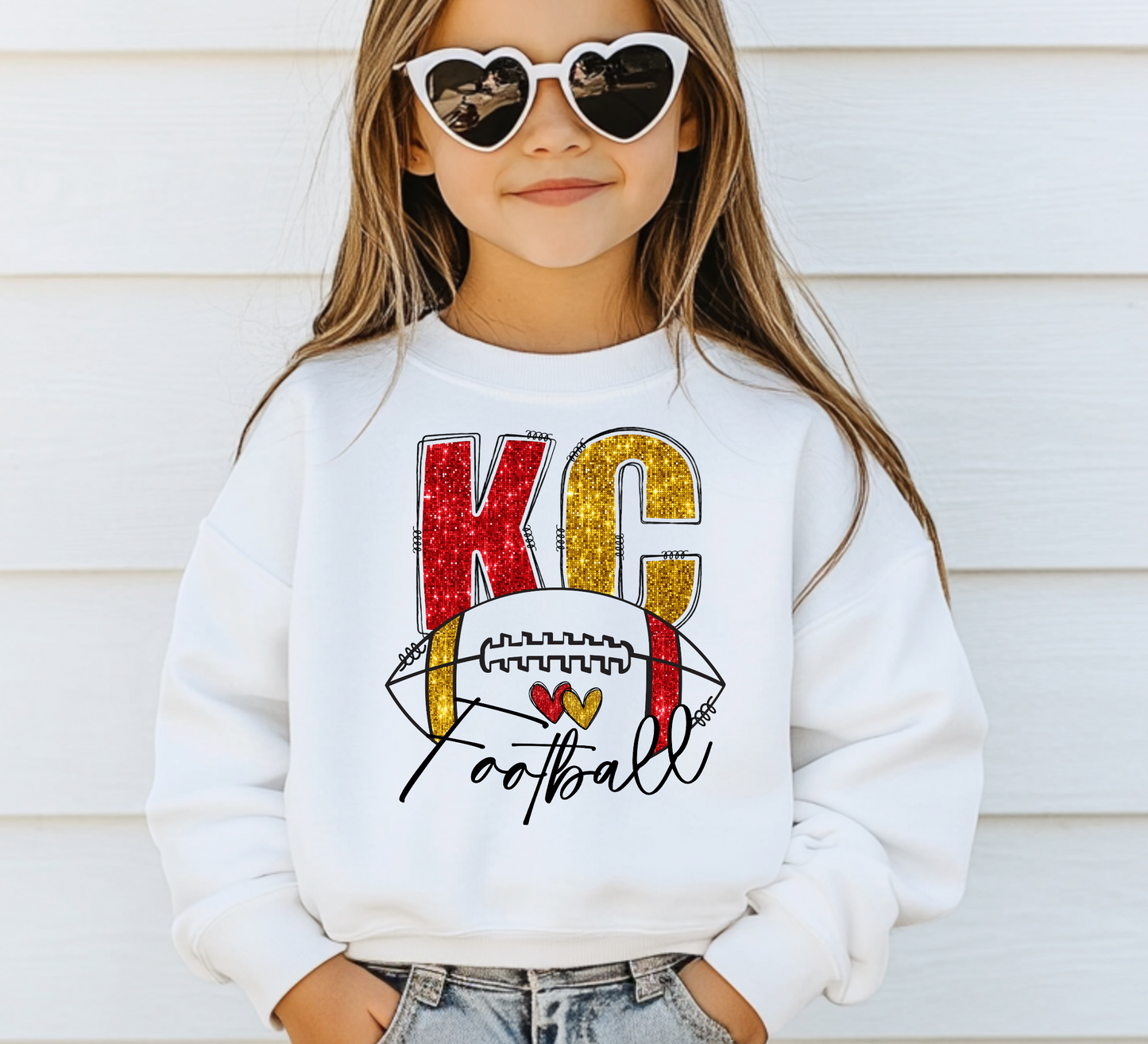 Youth KC Football Faux Glitter Sweatshirt/Hoodie