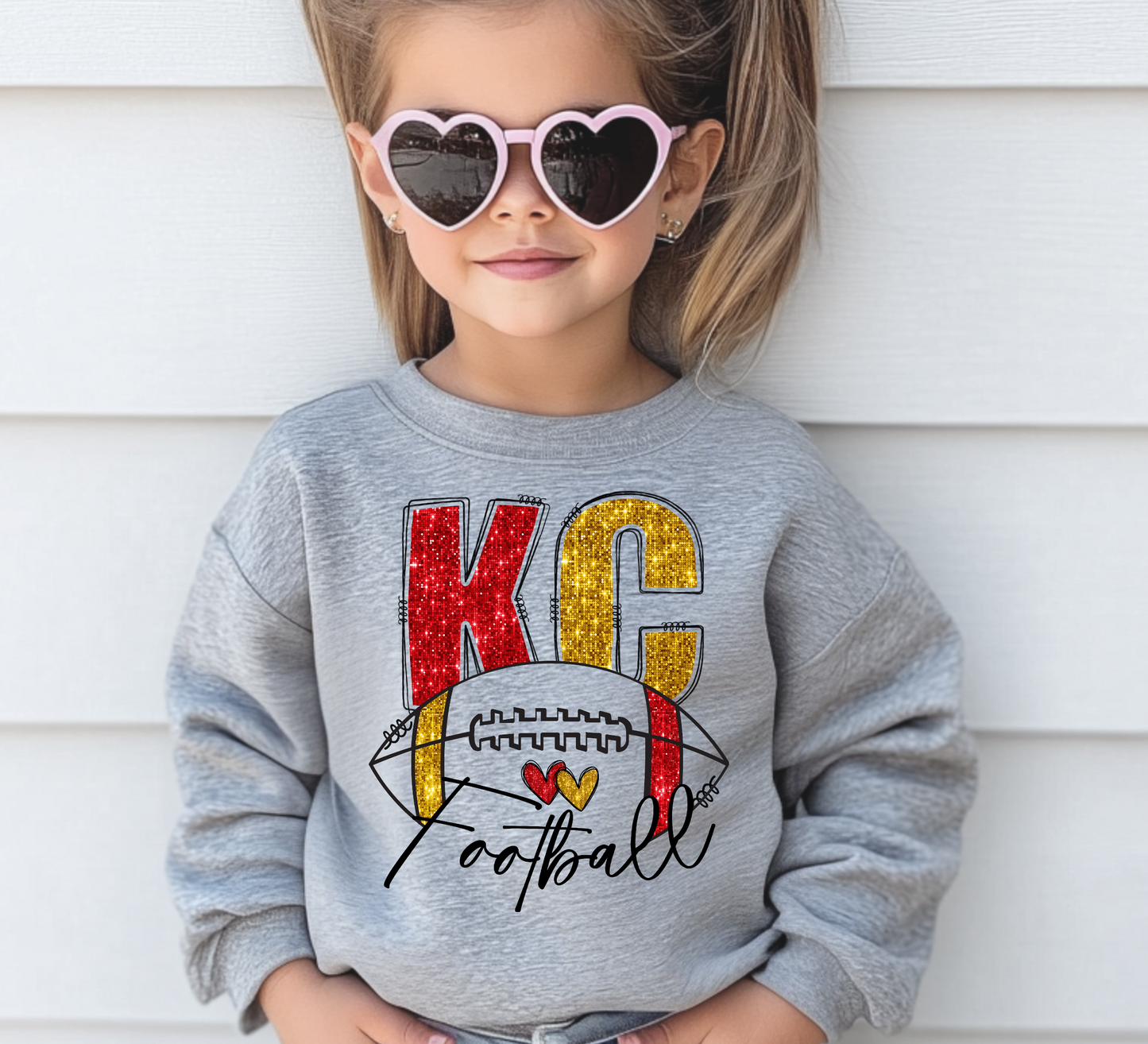 Youth KC Football Faux Glitter Sweatshirt/Hoodie