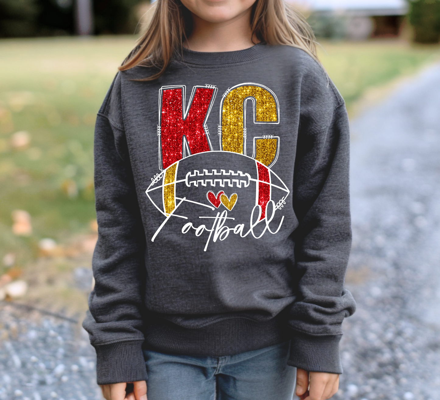 Youth KC Football Faux Glitter Sweatshirt/Hoodie