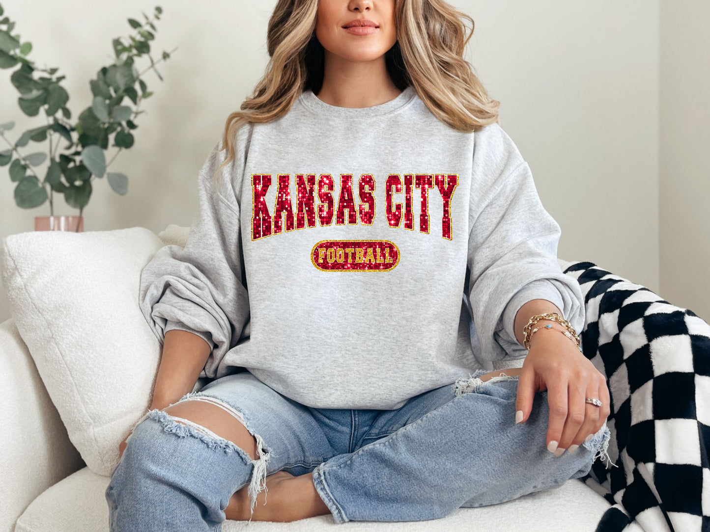 Kansas City Football Faux Glitter Sweatshirt