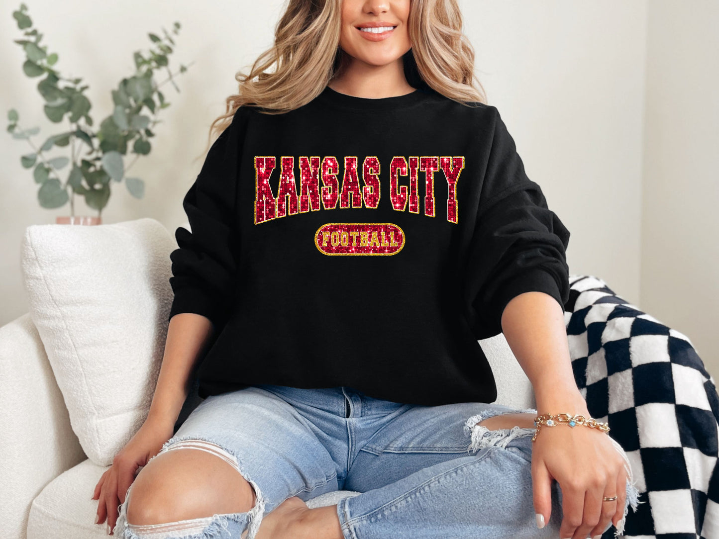 Kansas City Football Faux Glitter Sweatshirt