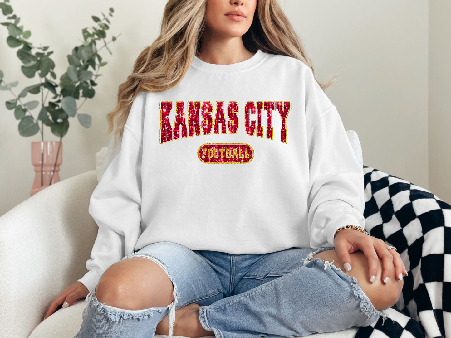 Kansas City Football Faux Glitter Sweatshirt