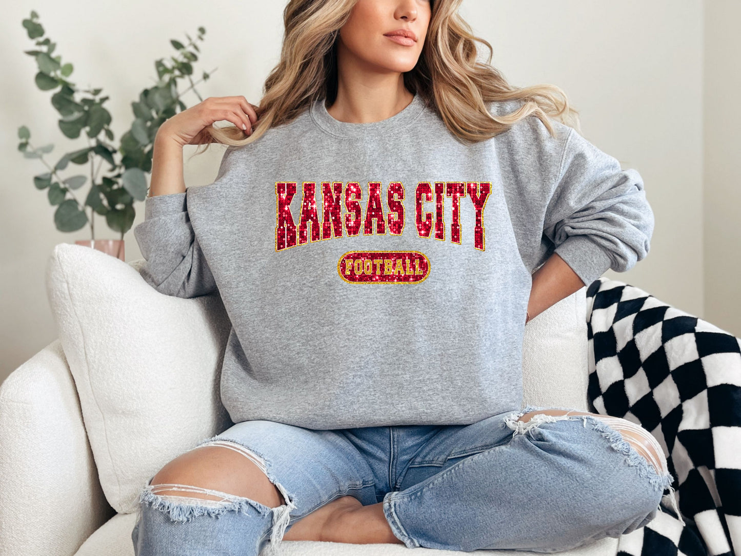 Kansas City Football Faux Glitter Sweatshirt