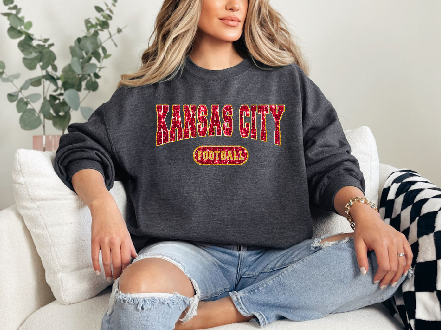 Kansas City Football Faux Glitter Sweatshirt