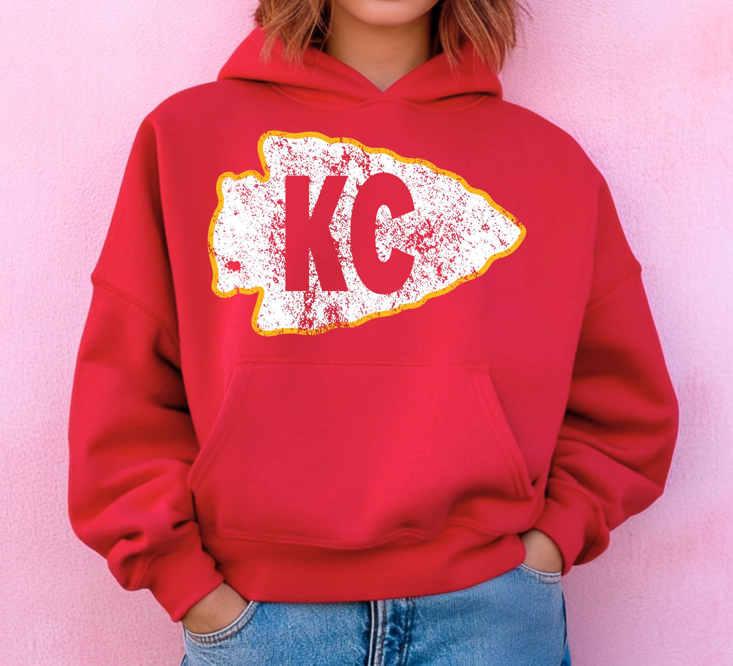 KC Distressed Arrowhead Sweatshirt/Hoodie